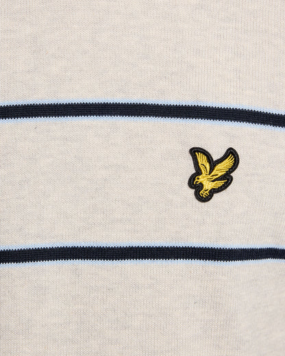 Lyle & Scott Cotton Striped Mens Crew Neck Jumper - D24 Light Grey Marl