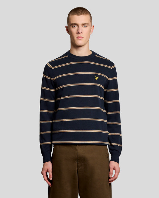 Lyle & Scott Cotton Striped Mens Crew Neck Jumper - Z271 Dark Navy