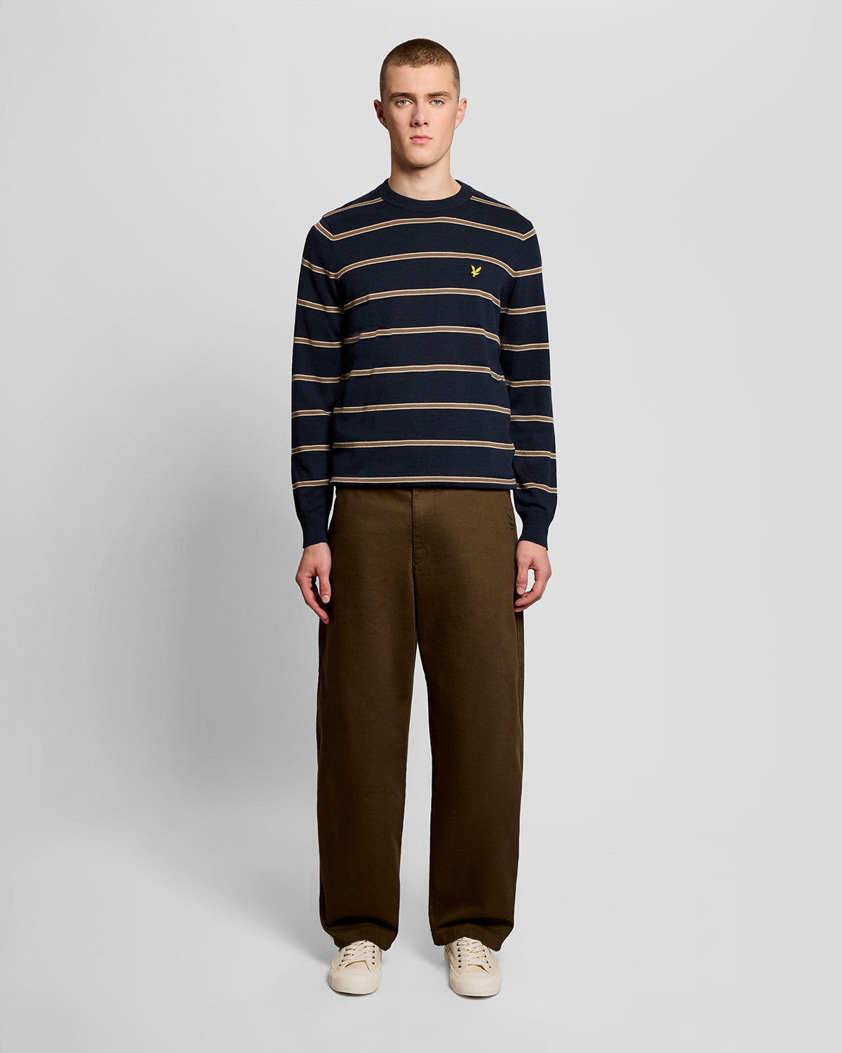 Lyle & Scott Cotton Striped Mens Crew Neck Jumper - Z271 Dark Navy | CHO | Designer Mens Jumpers