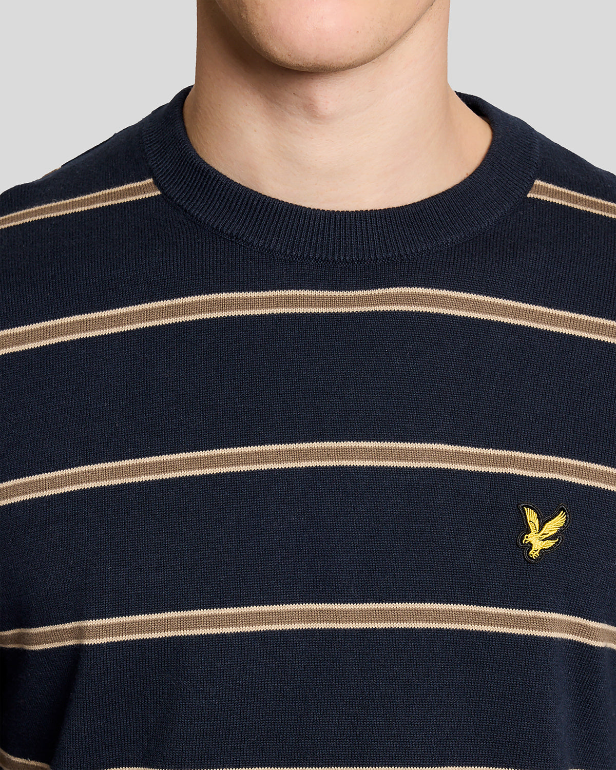 Lyle & Scott Cotton Striped Mens Crew Neck Jumper - Z271 Dark Navy | CHO | Designer Mens Jumpers