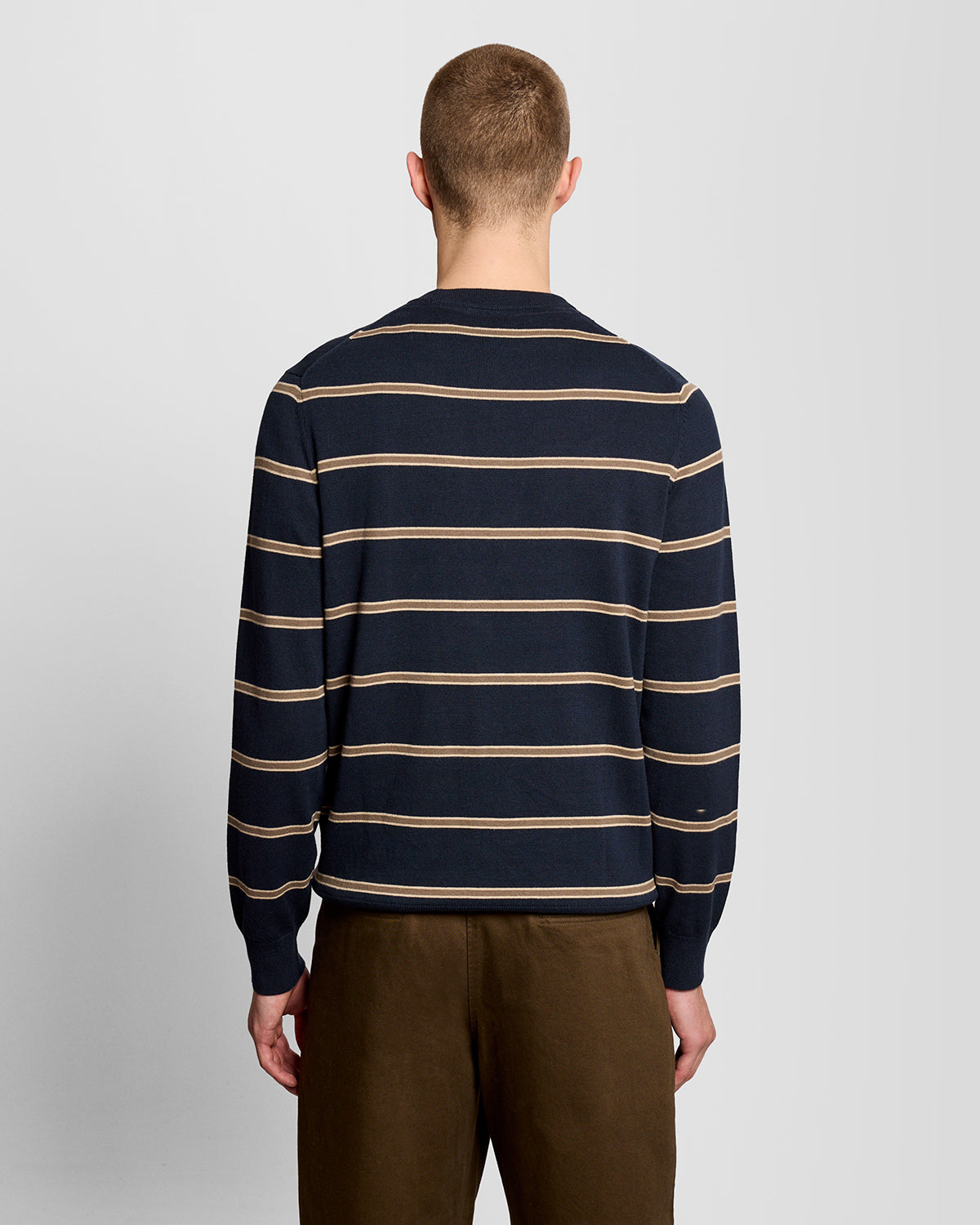 Lyle & Scott Cotton Striped Mens Crew Neck Jumper - Z271 Dark Navy | CHO | Designer Mens Jumpers