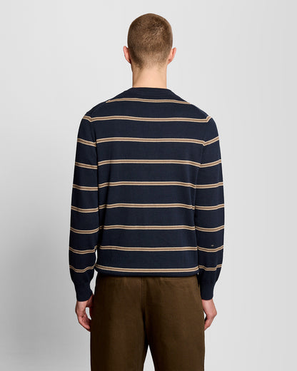 Lyle & Scott Cotton Striped Mens Crew Neck Jumper - Z271 Dark Navy | CHO | Designer Mens Jumpers