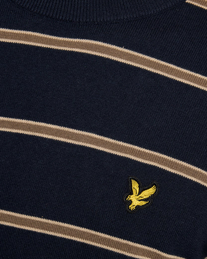 Lyle & Scott Cotton Striped Mens Crew Neck Jumper - Z271 Dark Navy | CHO | Designer Mens Jumpers