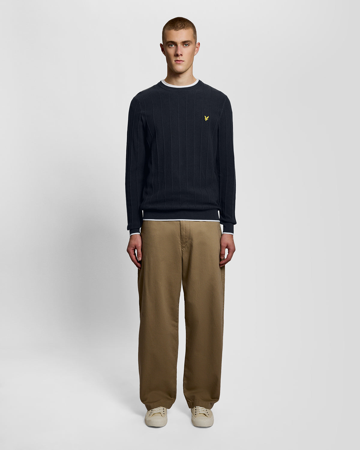 Lyle & Scott Tipped Pique Mens Knitted Jumper - Z271 Dark Navy | CHO | Designer Mens Crew Neck Jumpers