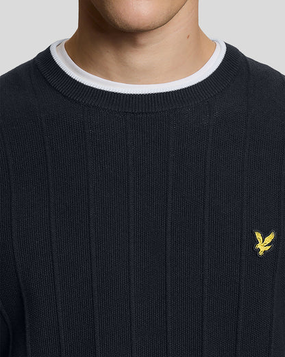 Lyle & Scott Tipped Pique Mens Knitted Jumper - Z271 Dark Navy | CHO | Designer Mens Crew Neck Jumpers