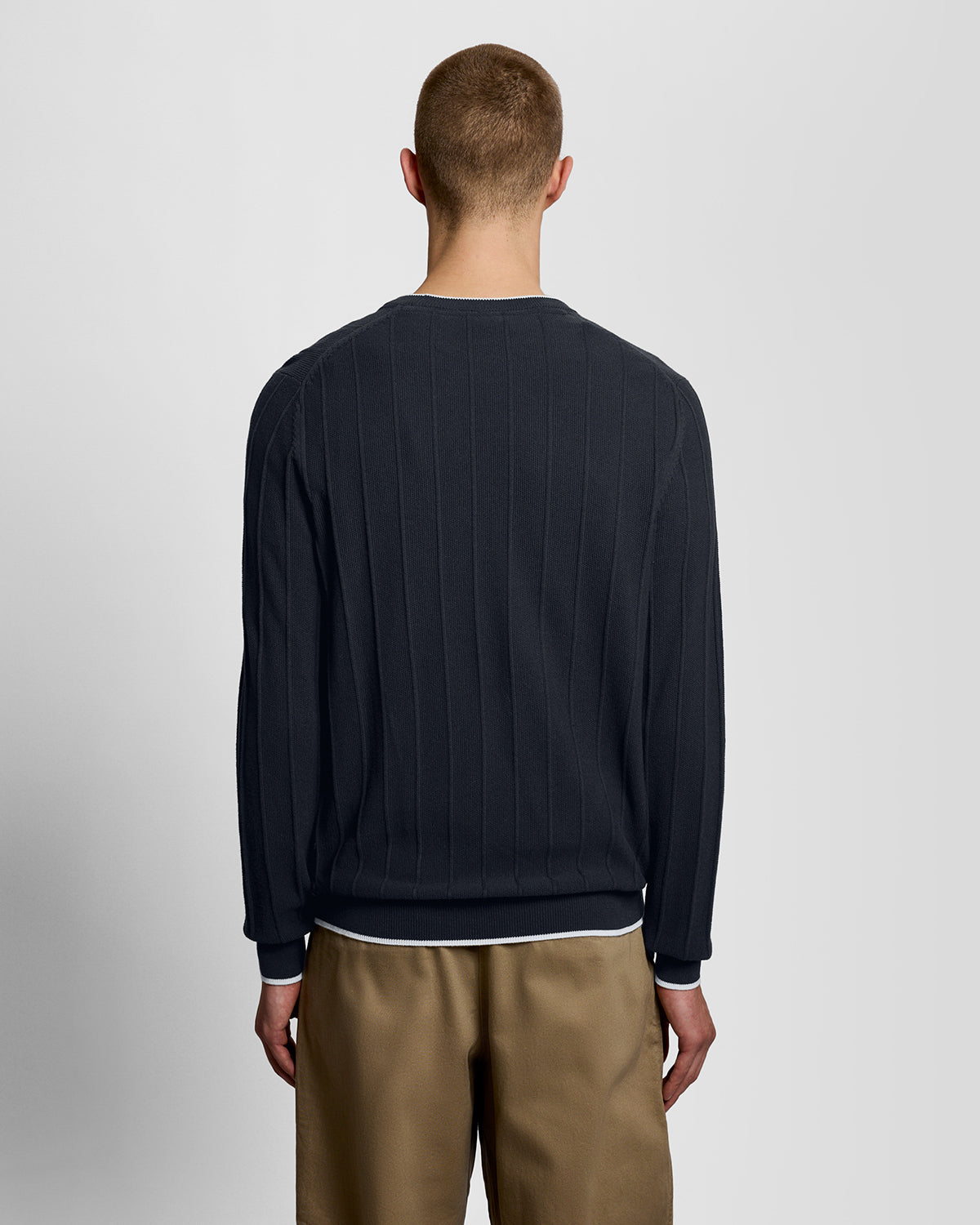 Lyle & Scott Tipped Pique Mens Knitted Jumper - Z271 Dark Navy | CHO | Designer Mens Crew Neck Jumpers