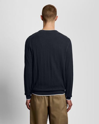Lyle & Scott Tipped Pique Mens Knitted Jumper - Z271 Dark Navy | CHO | Designer Mens Crew Neck Jumpers