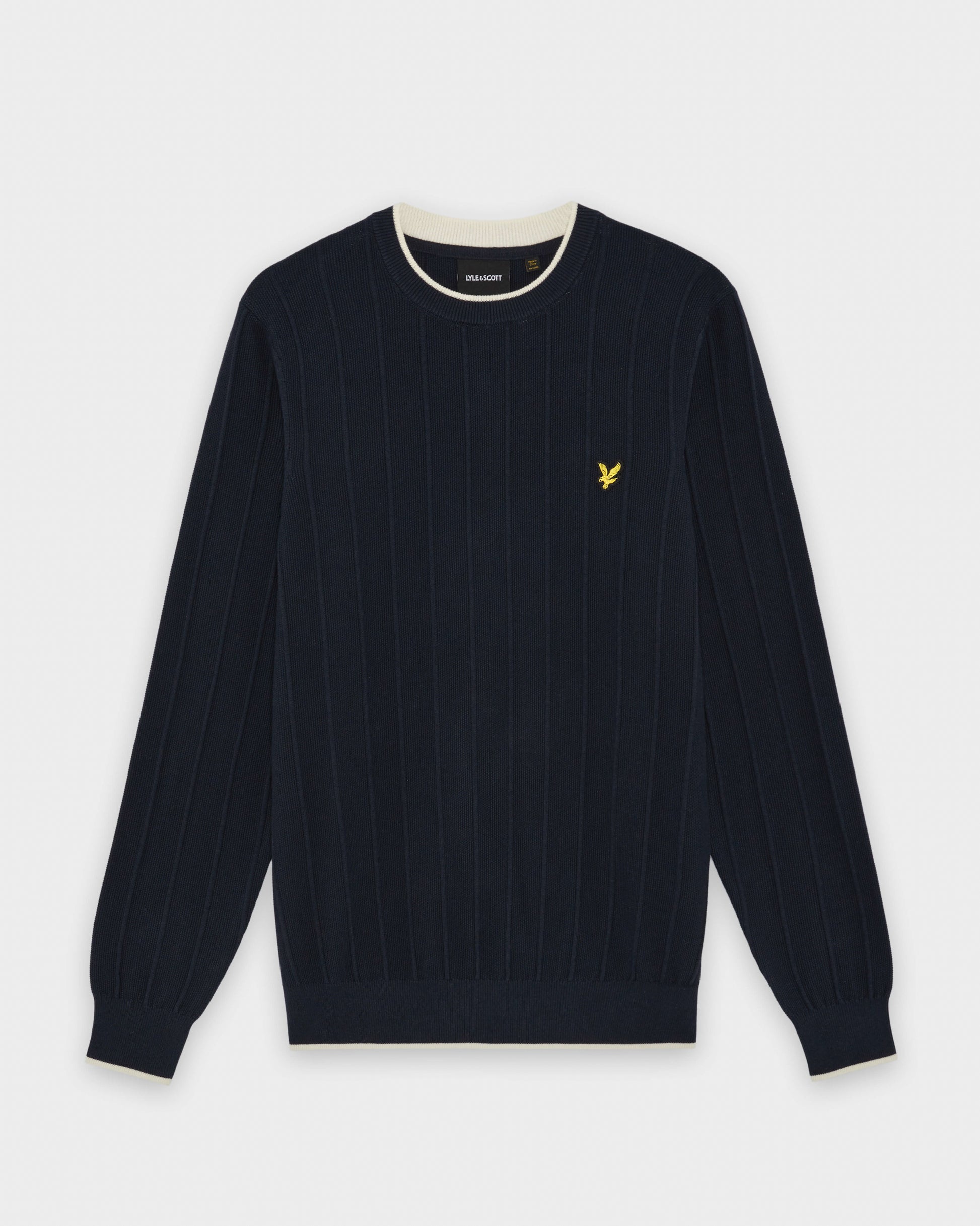 Lyle & Scott Tipped Pique Mens Knitted Jumper - Z271 Dark Navy | CHO | Designer Mens Crew Neck Jumpers