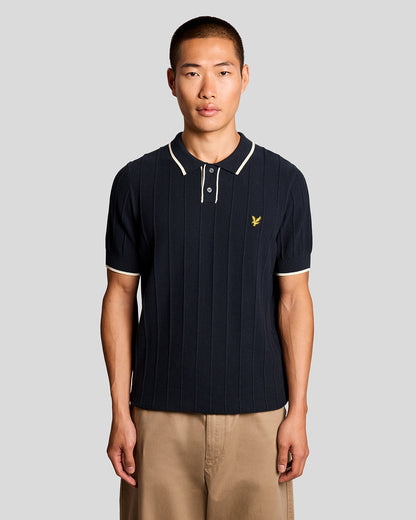 Lyle & Scott Tipped Pique Mens Knitted Polo - Z271 Dark Navy | CHO | Designer Mens Short Sleeve Polo Shirts