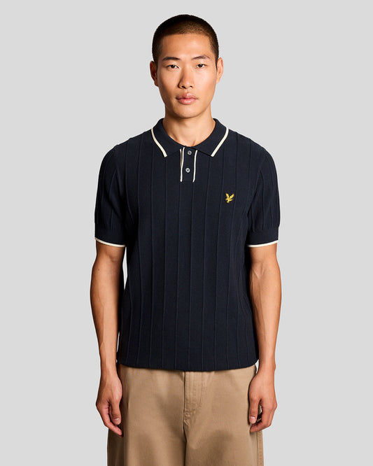 Lyle & Scott Tipped Pique Mens Knitted Polo - Z271 Dark Navy | CHO | Designer Mens Short Sleeve Polo Shirts