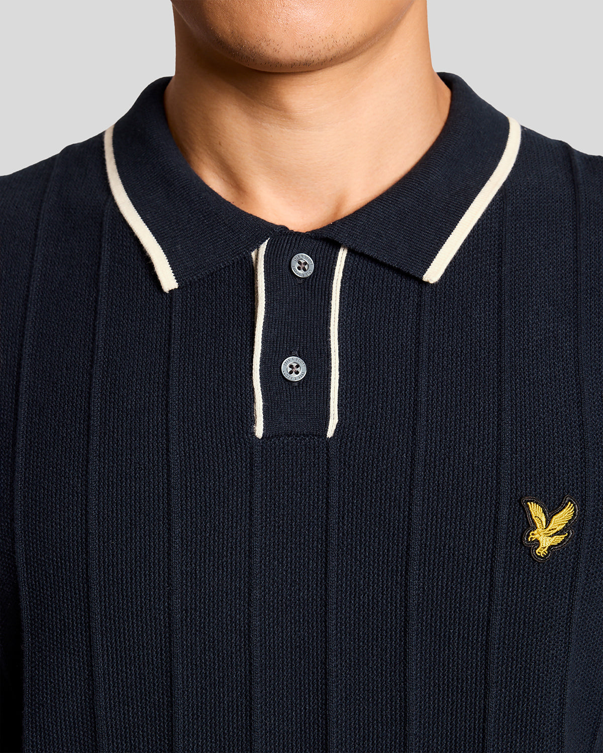 Lyle & Scott Tipped Pique Mens Knitted Polo - Z271 Dark Navy | CHO | Designer Mens Short Sleeve Polo Shirts