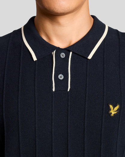 Lyle & Scott Tipped Pique Mens Knitted Polo - Z271 Dark Navy | CHO | Designer Mens Short Sleeve Polo Shirts