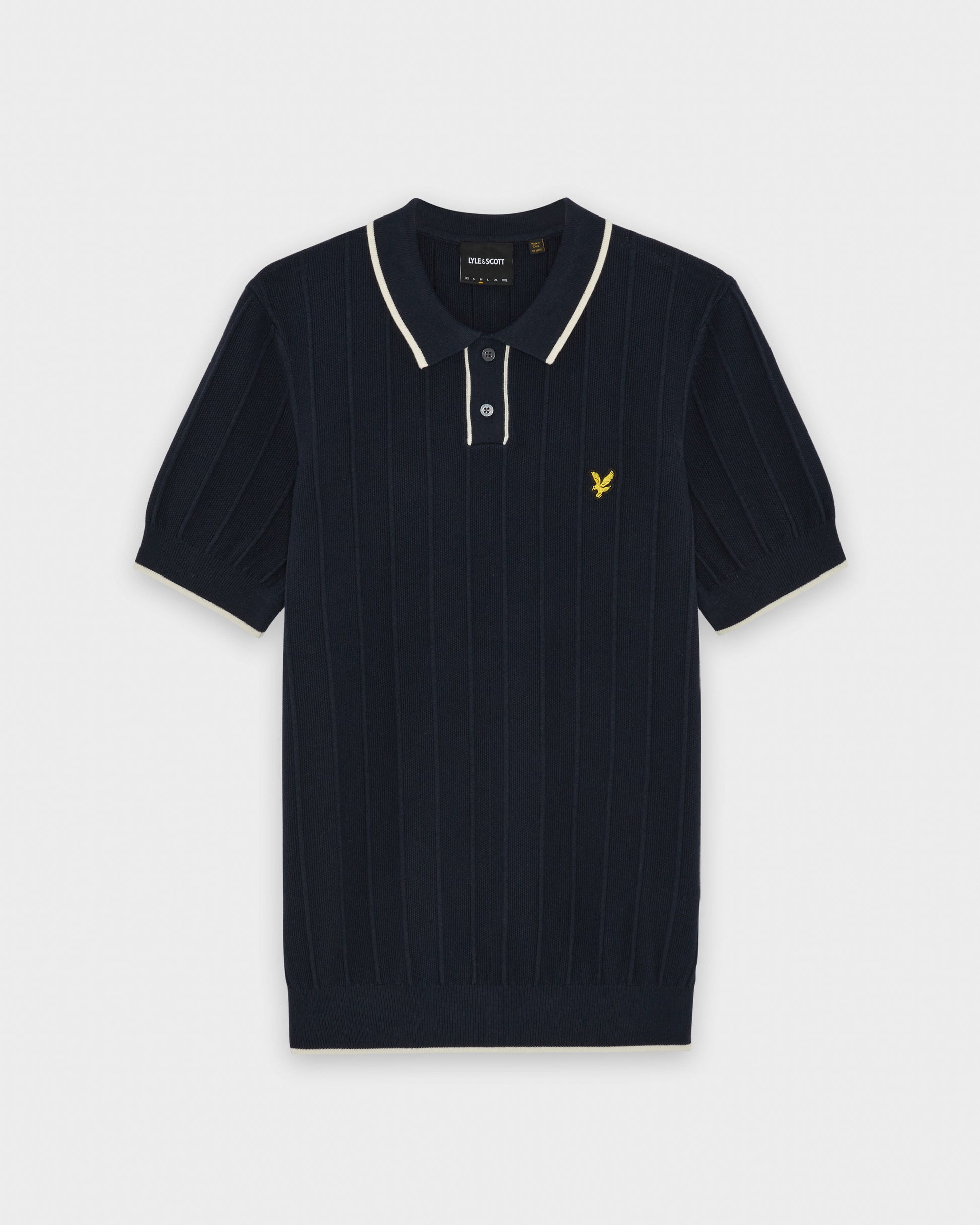 Lyle & Scott Tipped Pique Mens Knitted Polo - Z271 Dark Navy | CHO | Designer Mens Short Sleeve Polo Shirts
