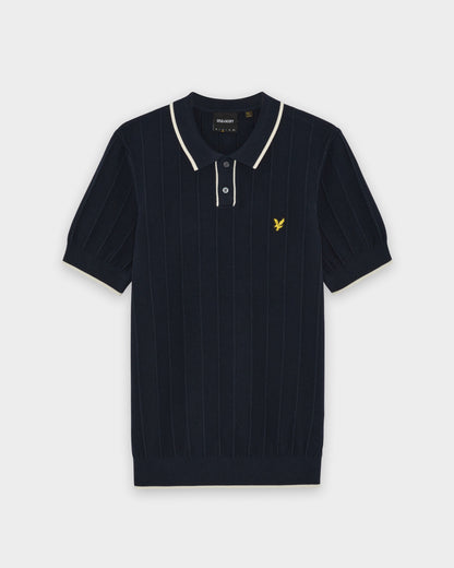 Lyle & Scott Tipped Pique Mens Knitted Polo - Z271 Dark Navy | CHO | Designer Mens Short Sleeve Polo Shirts