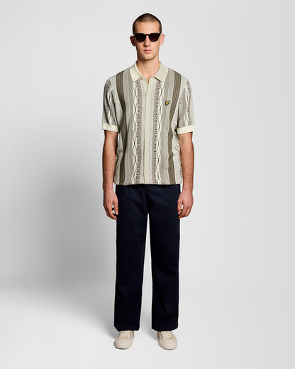 Lyle & Scott Brocade Jacquard Short Sleeve Mens Knitted Shirt - Y148 Ice Cream | CHO | Designer Mens Shirts