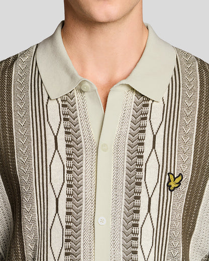 Lyle & Scott Brocade Jacquard Short Sleeve Mens Knitted Shirt - Y148 Ice Cream | CHO | Designer Mens Shirts