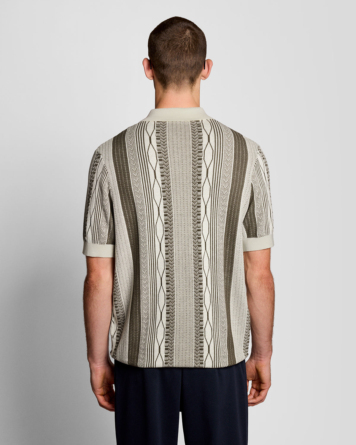 Lyle & Scott Brocade Jacquard Short Sleeve Mens Knitted Shirt - Y148 Ice Cream | CHO | Designer Mens Shirts