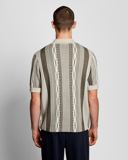 Lyle & Scott Brocade Jacquard Short Sleeve Mens Knitted Shirt - Y148 Ice Cream | CHO | Designer Mens Shirts