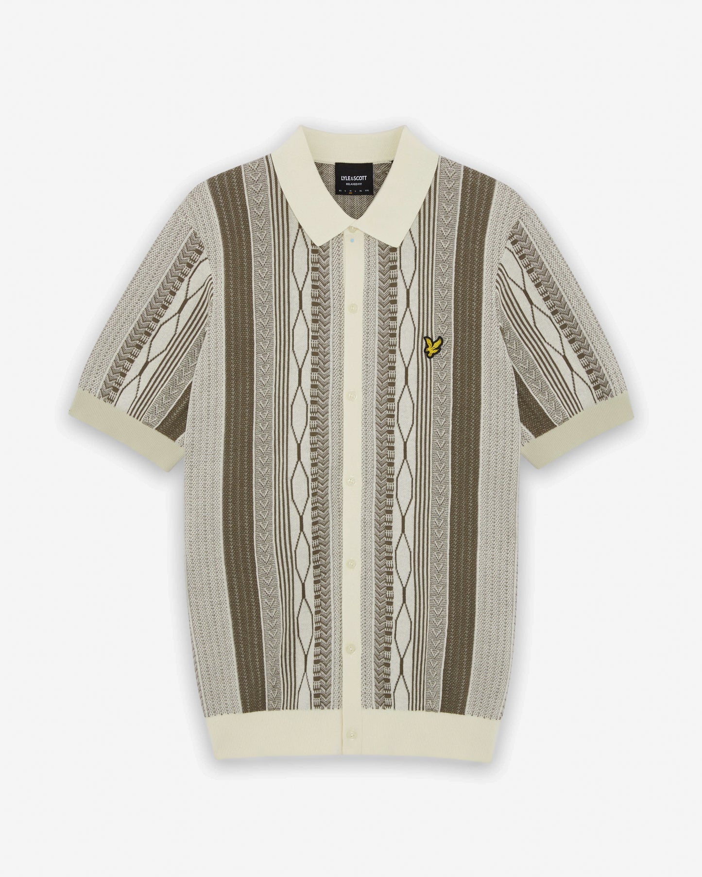 Lyle & Scott Brocade Jacquard Short Sleeve Mens Knitted Shirt - Y148 Ice Cream | CHO | Designer Mens Shirts