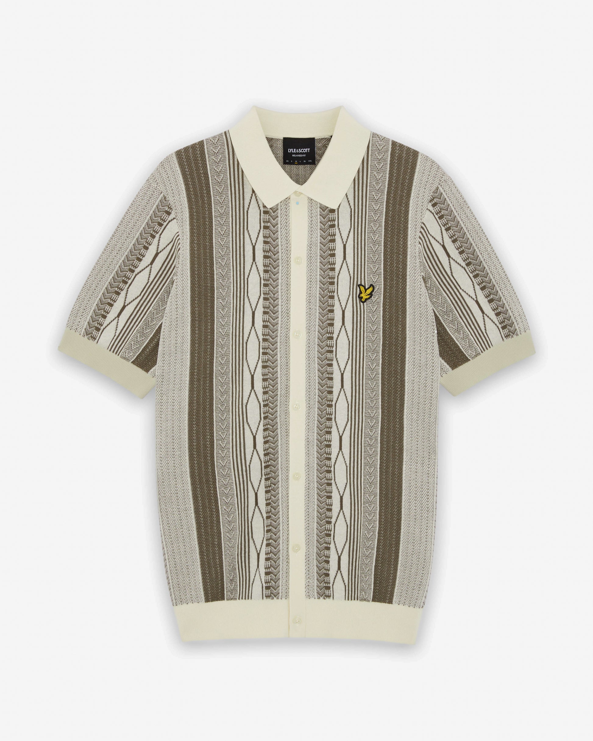 Lyle & Scott Brocade Jacquard Short Sleeve Mens Knitted Shirt - Y148 Ice Cream | CHO | Designer Mens Shirts