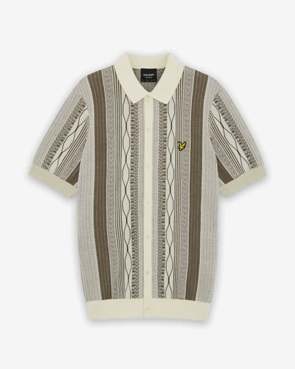 Lyle & Scott Brocade Jacquard Short Sleeve Mens Knitted Shirt - Y148 Ice Cream | CHO | Designer Mens Shirts