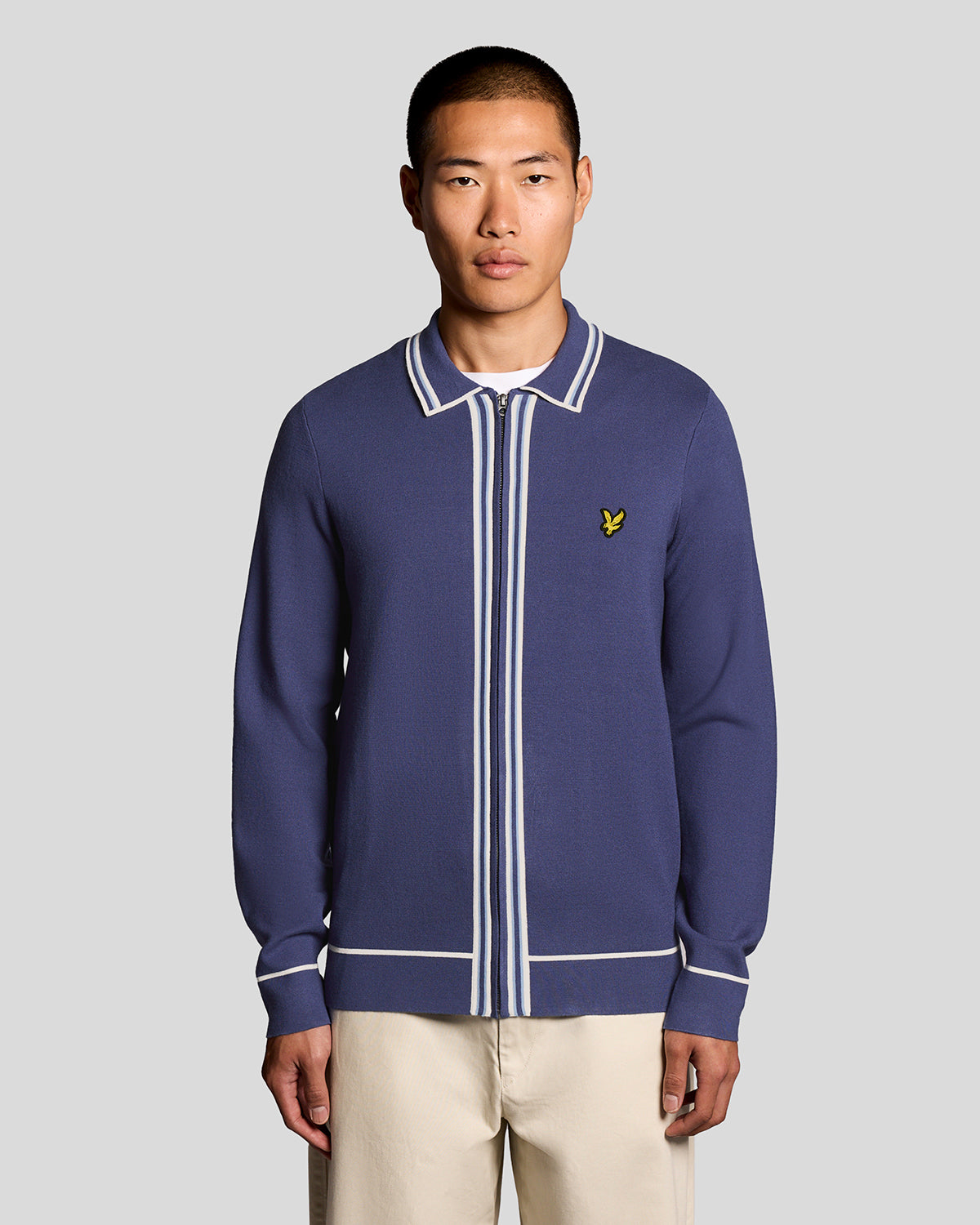 Lyle & Scott Tipped Mens Knitted Full Zip Jacket - Y125 Rich Navy