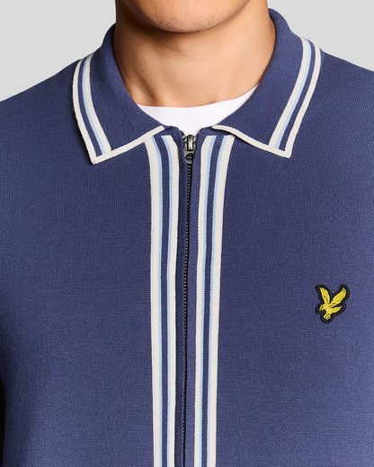 Lyle & Scott Tipped Mens Knitted Full Zip Jacket - Y125 Rich Navy