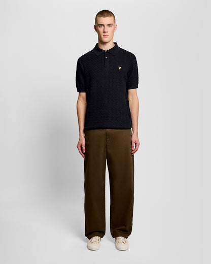 Lyle & Scott Linen Blend Short Sleeve Mens Knitted Polo - Z56 Dark Navy Marl