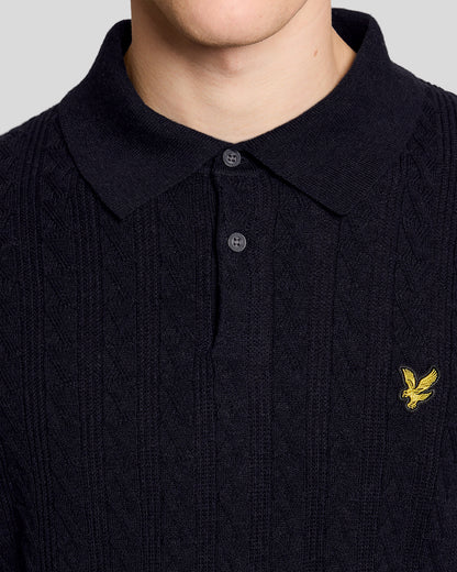Lyle & Scott Linen Blend Short Sleeve Mens Knitted Polo - Z56 Dark Navy Marl