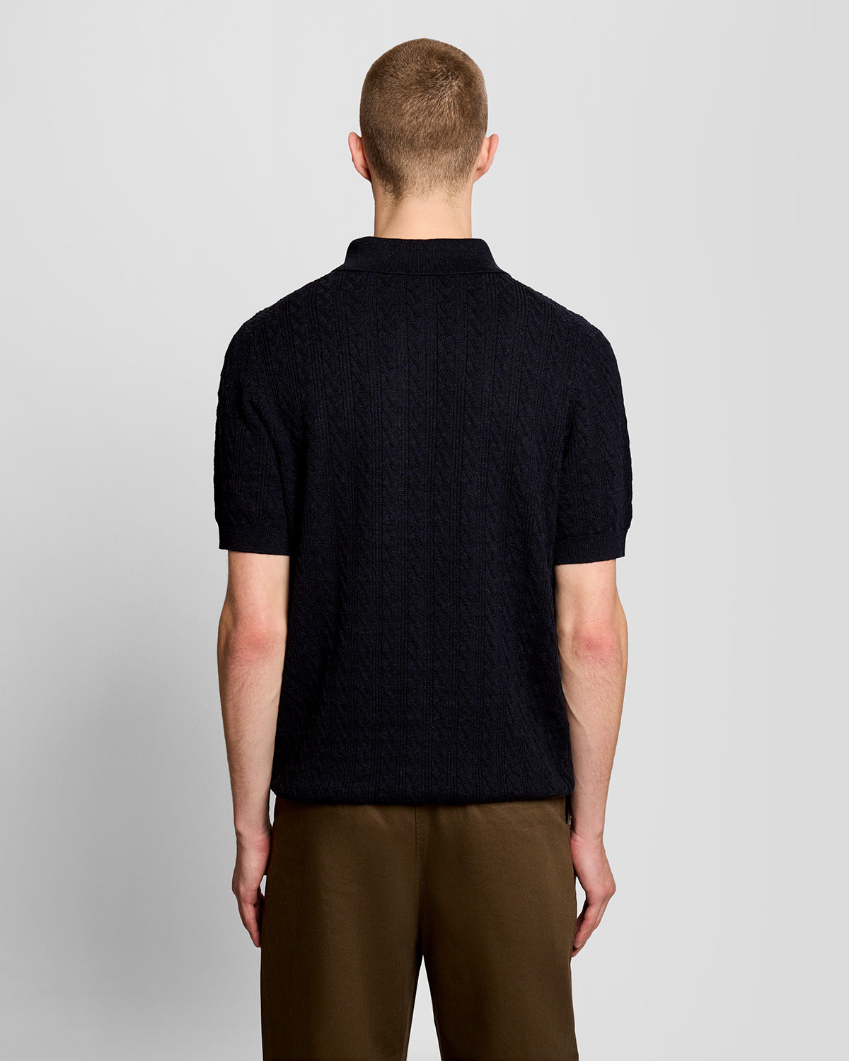 Lyle & Scott Linen Blend Short Sleeve Mens Knitted Polo - Z56 Dark Navy Marl