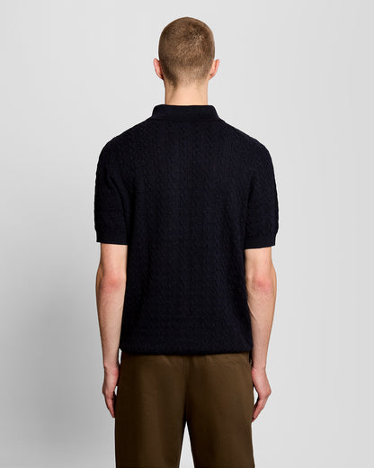 Lyle & Scott Linen Blend Short Sleeve Mens Knitted Polo - Z56 Dark Navy Marl