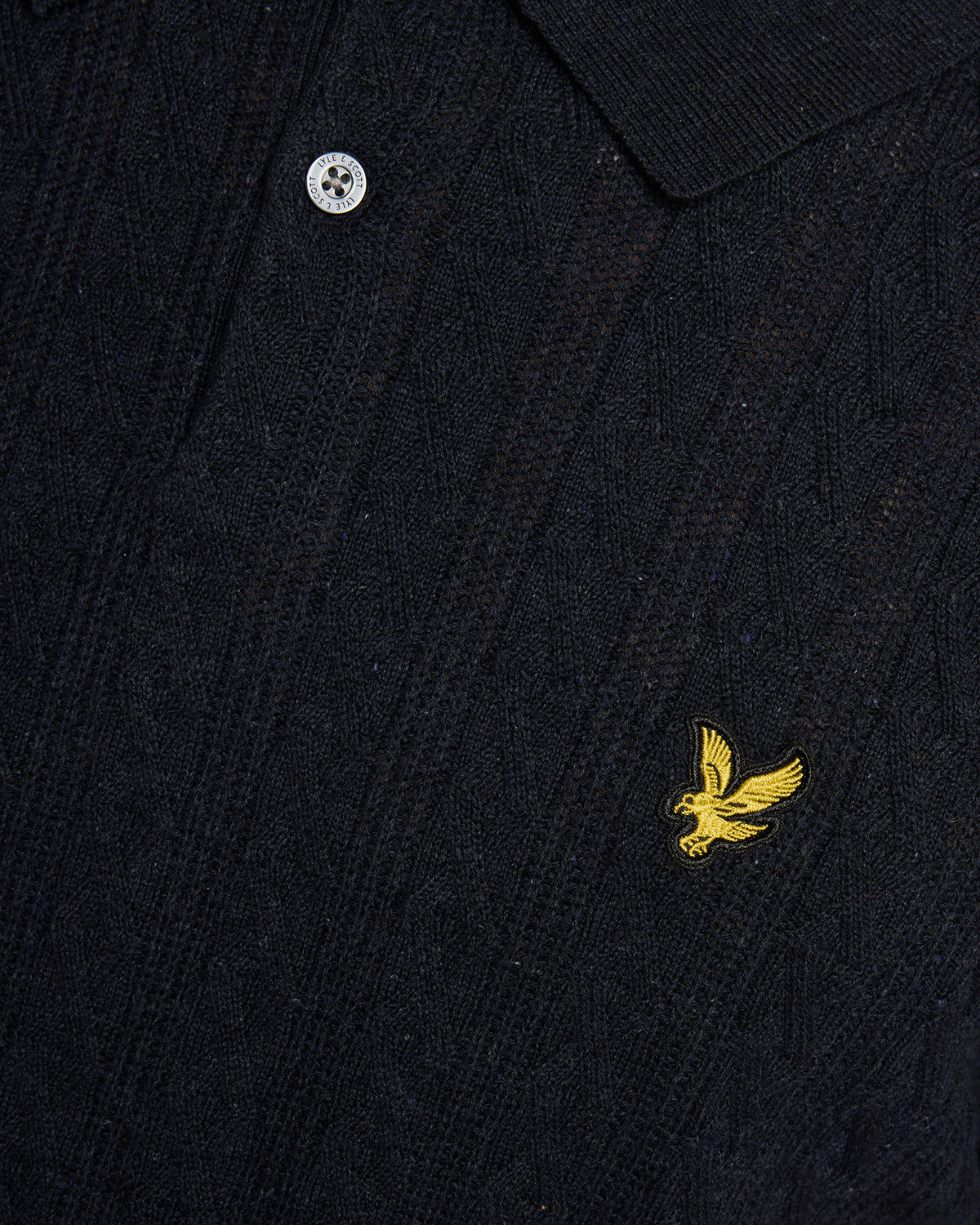 Lyle & Scott Linen Blend Short Sleeve Mens Knitted Polo - Z56 Dark Navy Marl