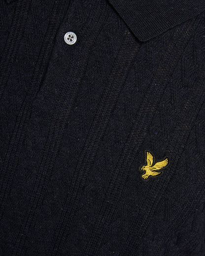 Lyle & Scott Linen Blend Short Sleeve Mens Knitted Polo - Z56 Dark Navy Marl