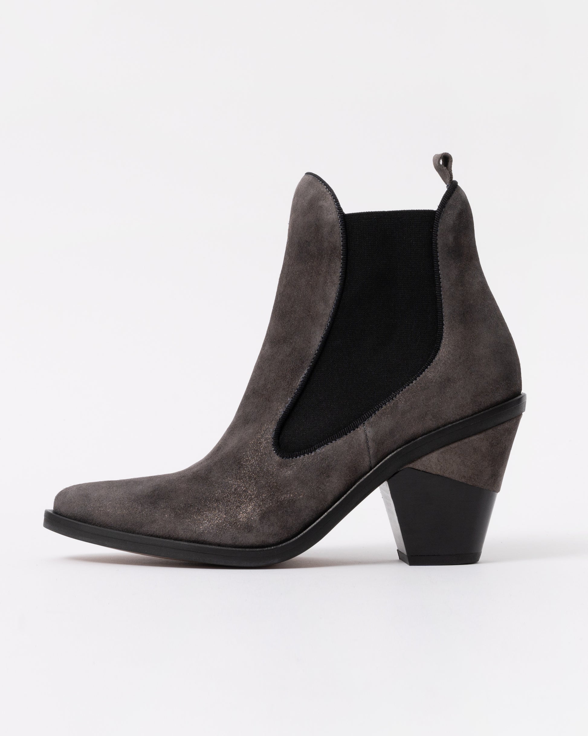 Gray suede ankle boot on a white background