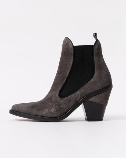 Gray suede ankle boot on a white background