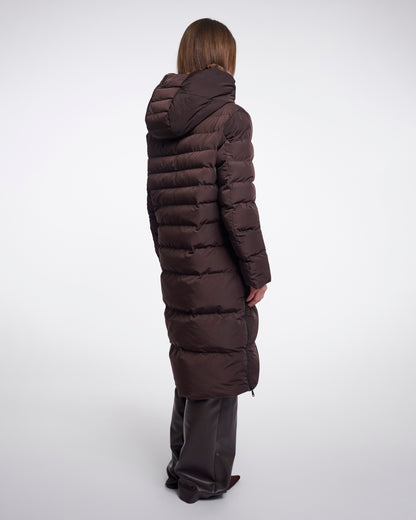 Rino & Pelle Keilafur Womens Long Padded Hooded Coat - Peated Brown Leopard | CHO | Designer Womens Padded Coat