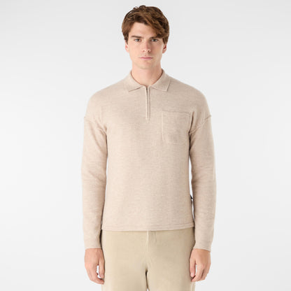 Oliver Sweeney Killala Mens Alpaca Wool Blend Quarter Zip Jumper - Biscotto