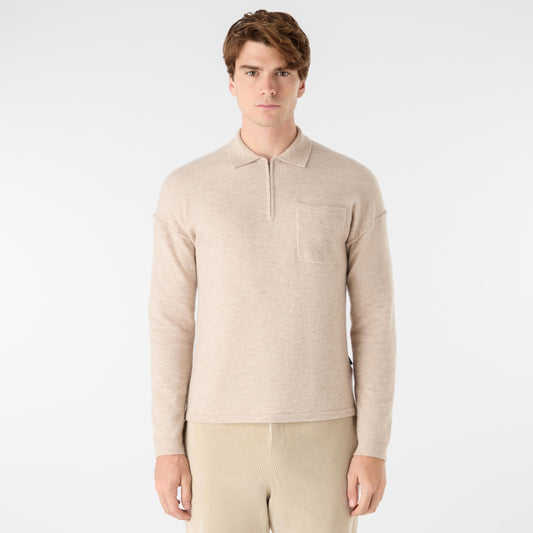 Oliver Sweeney Killala Mens Alpaca Wool Blend Quarter Zip Jumper - Biscotto