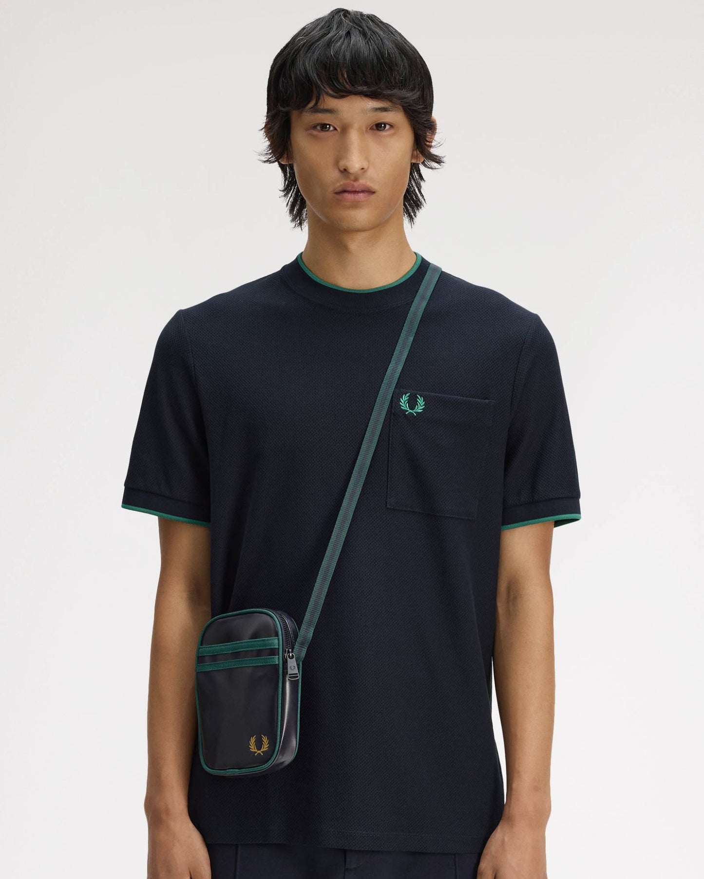Fred Perry Classic Small Side Bag - Navy/Grassroots 83A | CHO | Designer Mens Bags