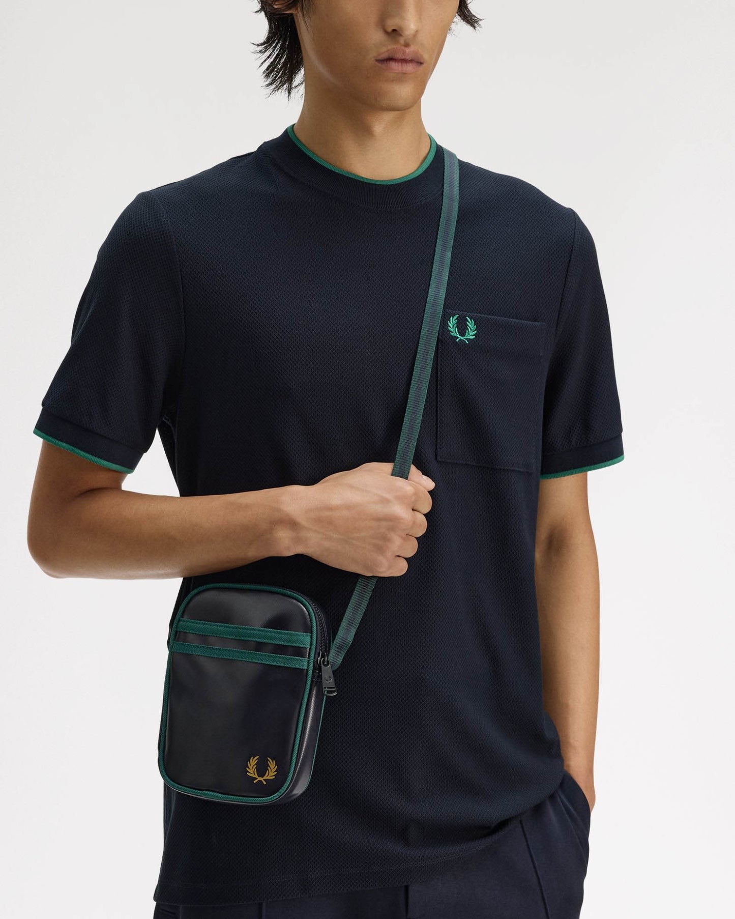 Fred Perry Classic Small Side Bag - Navy/Grassroots 83A | CHO | Designer Mens Bags
