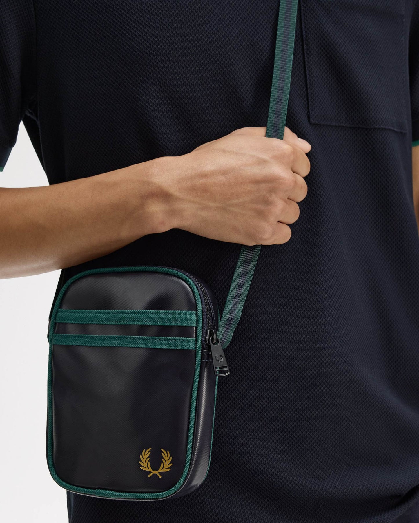 Fred Perry Classic Small Side Bag - Navy/Grassroots 83A | CHO | Designer Mens Bags