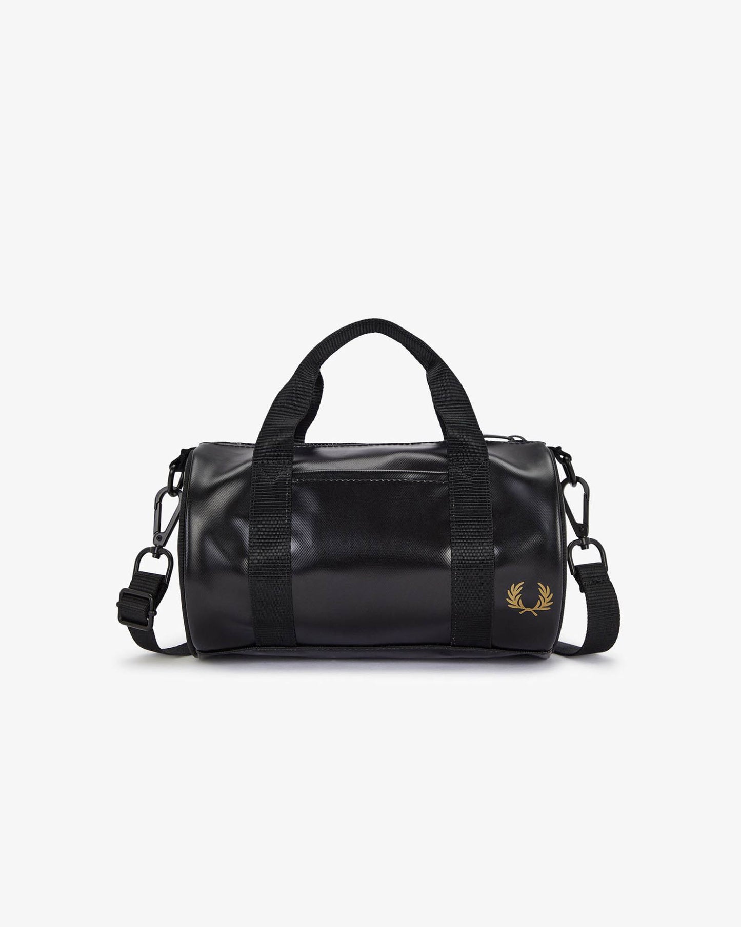 Fred Perry Tonal Classic Mini Barrel Bag - Black/Gold 774 | CHO | Designer Mens Bags