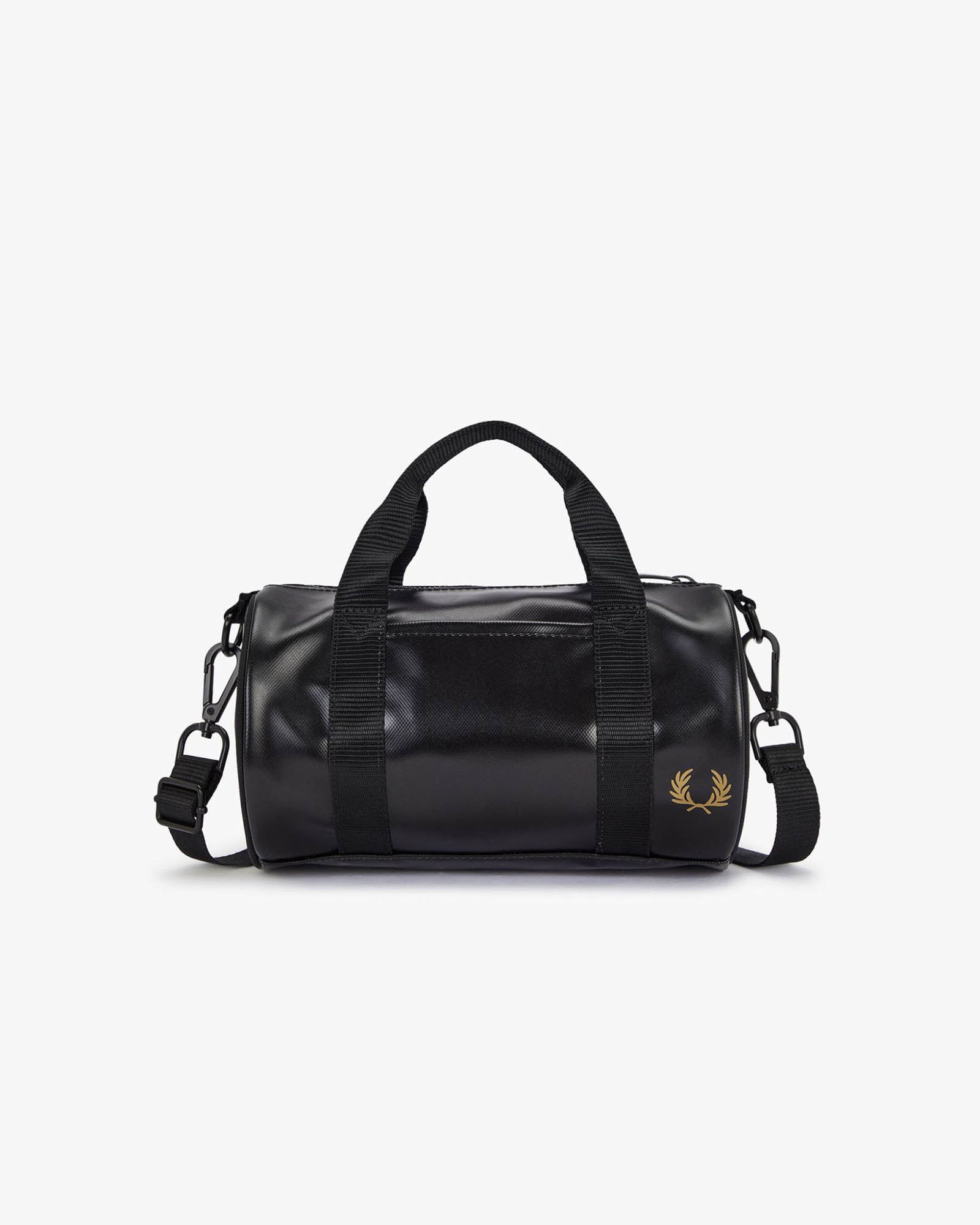 Fred Perry Tonal Classic Mini Barrel Bag - Black/Gold 774 | CHO | Designer Mens Bags