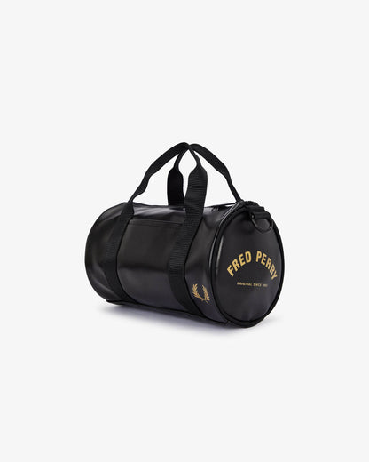 Fred Perry Tonal Classic Mini Barrel Bag - Black/Gold 774 | CHO | Designer Mens Bags