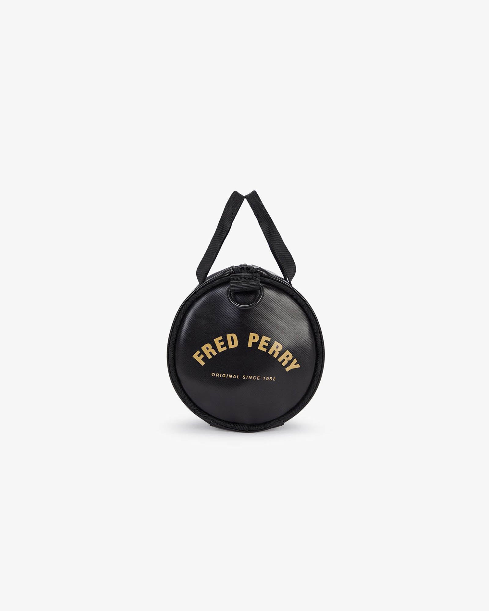 Fred Perry Tonal Classic Mini Barrel Bag - Black/Gold 774 | CHO | Designer Mens Bags
