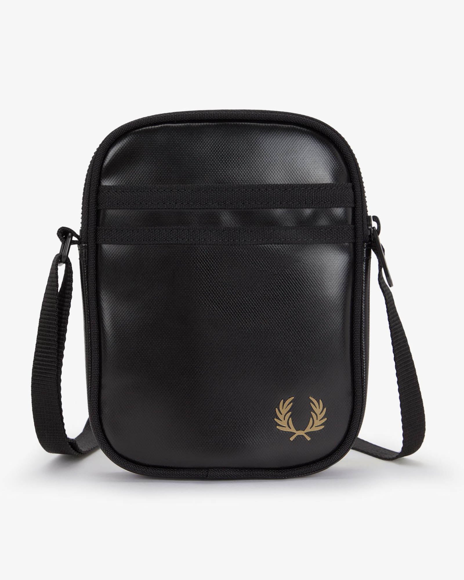 Fred Perry Mens Tonal Classic Small Side Bag - Black/Gold 774 | CHO | Designer Mens Bags