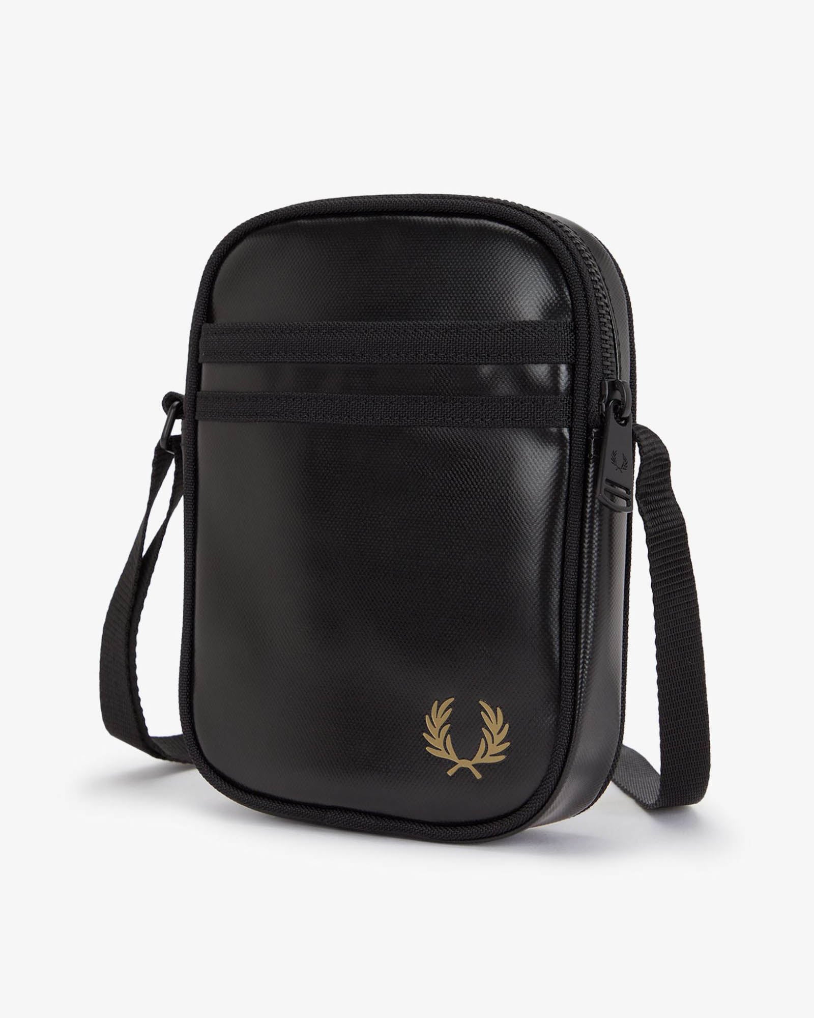 Fred Perry Mens Tonal Classic Small Side Bag - Black/Gold 774 | CHO | Designer Mens Bags
