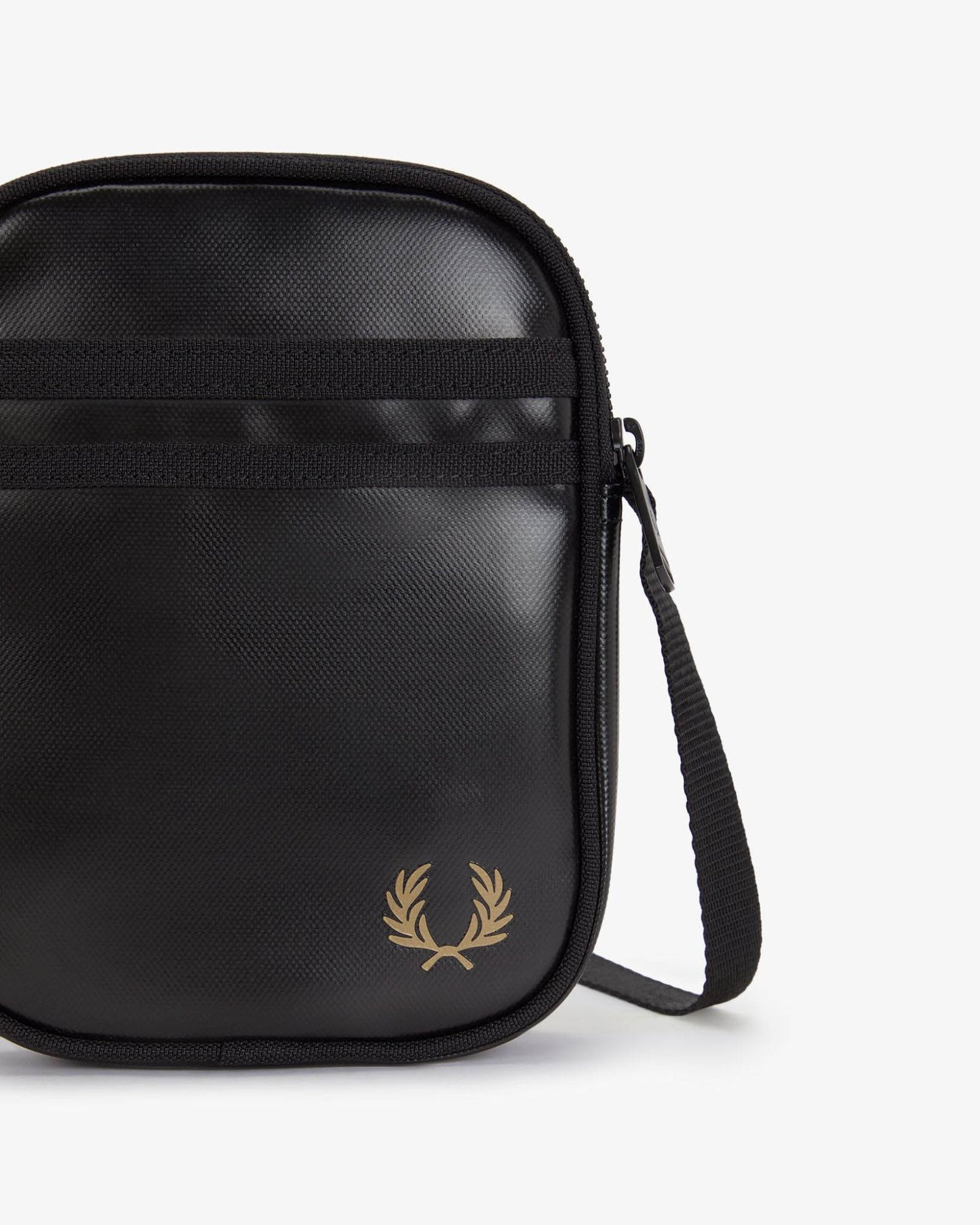 Fred Perry Mens Tonal Classic Small Side Bag - Black/Gold 774 | CHO | Designer Mens Bags