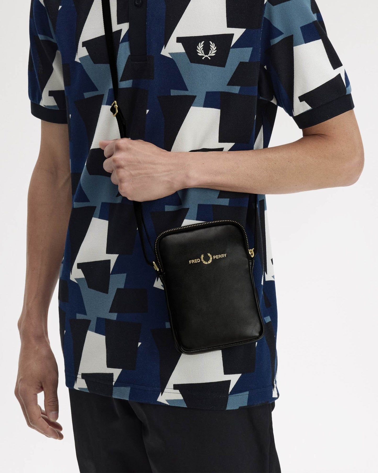 Fred Perry Mens Smooth Leather Small Side Bag - Black 102 | CHO | Designer Mens Bags
