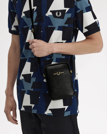 Fred Perry Mens Smooth Leather Small Side Bag - Black 102 | CHO | Designer Mens Bags